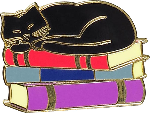 Cat with Books Pin