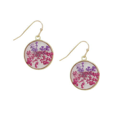 Pink Purple Round Dried Flower Earring