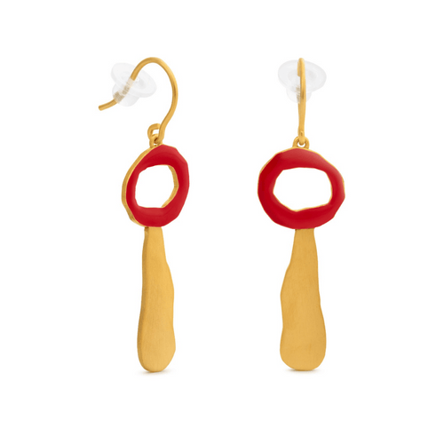 Miro Red Circle Gold Dangle Earrings