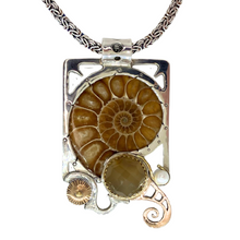 Load image into Gallery viewer, Ammonite fossil, Agate and Pearl Pendant Necklace