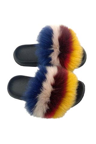 Fox Fur Stripe Slippers Blue Multicolor