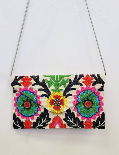 Pink Flower Beaded Clutch Purse