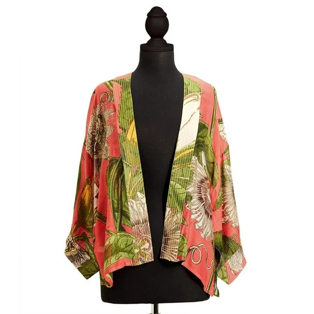 Coral Passion Flower Short Kimono