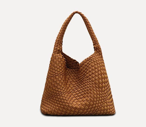 Brown Woven Fabric Shoulder Bag