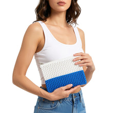 Load image into Gallery viewer, Cobalt/White Colorblock Raffia Pouch