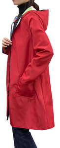 Red Picasso Zipper Hooded Rain Coat