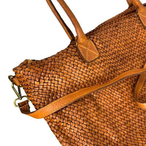 Brown Vintage Style Washed Leather Shopper Bag