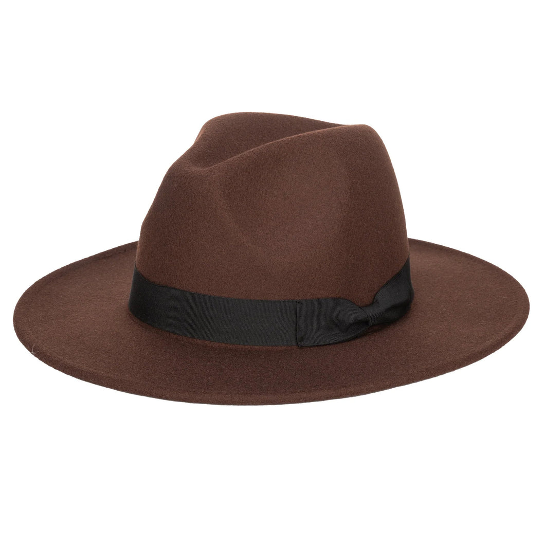 Brown Faux Felt Fedora w/Grosgrain Band