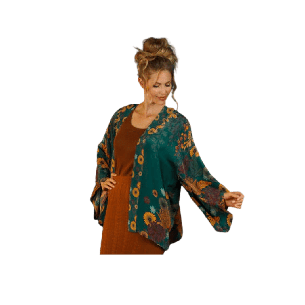 Trailing Wisteria Kimono Jacket - Teal