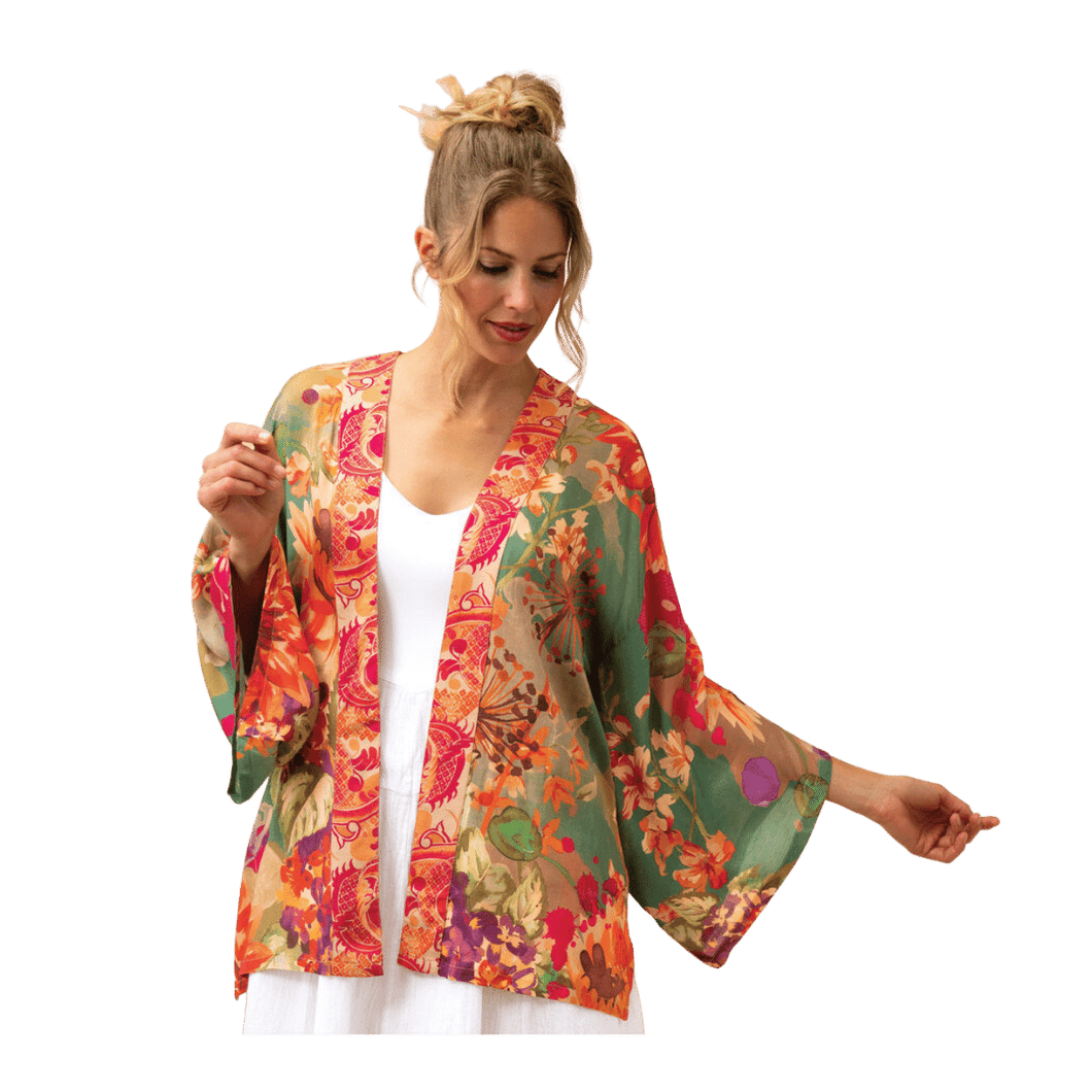 Birds & Blooms Kimono Jacket - Sage