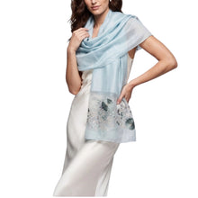 Load image into Gallery viewer, Floral Embroidered Scarf - Aqua