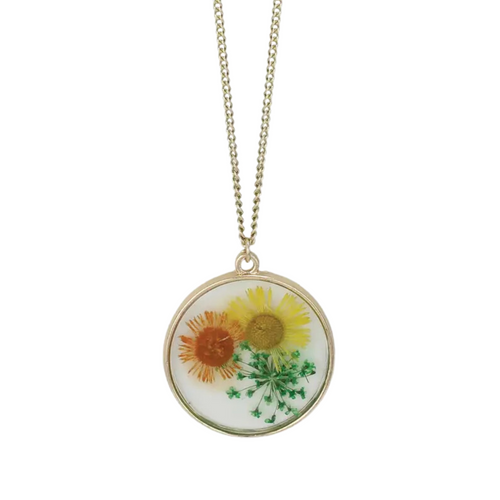 Yellow Dried Flower Gold Necklace