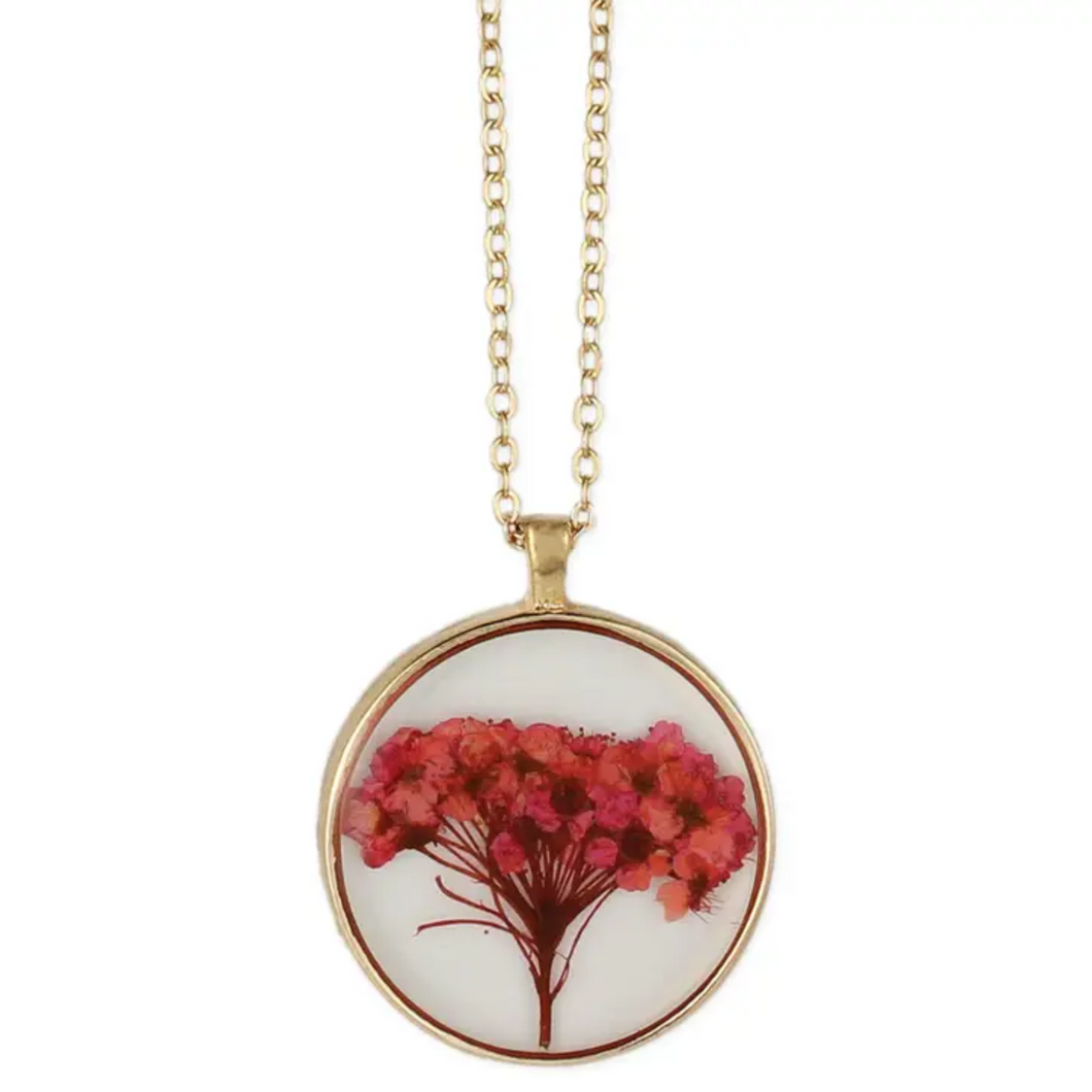 Cottage Floral Red Bouquet Dried Flower Necklace