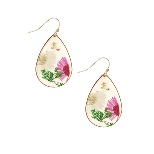 Cottage Floral Daisy Dried Flower Earrings