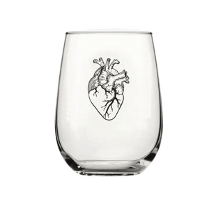 Black Heart Stemless Wine Glass