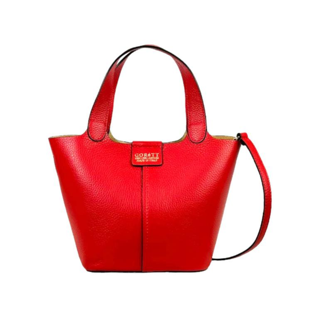 Red Italian Leather Bucket Bag
