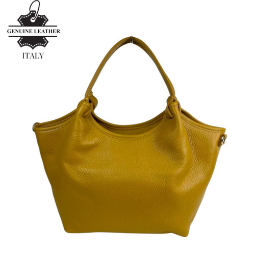 Large Leather Italian Bag - Mustard