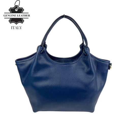 Large Leather Italian Bag - Navy Blue