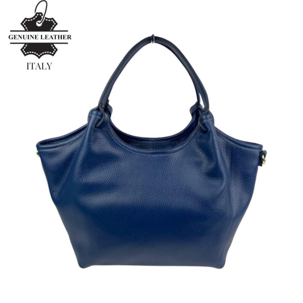 Large Leather Italian Bag - Navy Blue