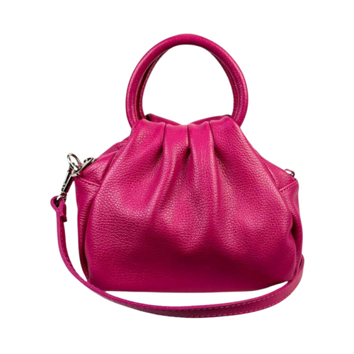 Fuchsia Compact Italian Leather Handbag with Shoulder Strap