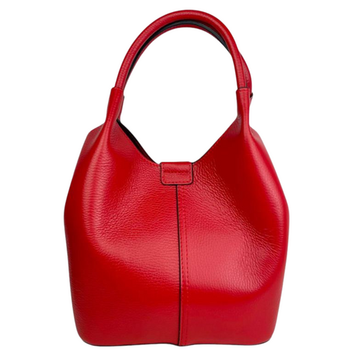Leather Red  Bucket Style Handbag