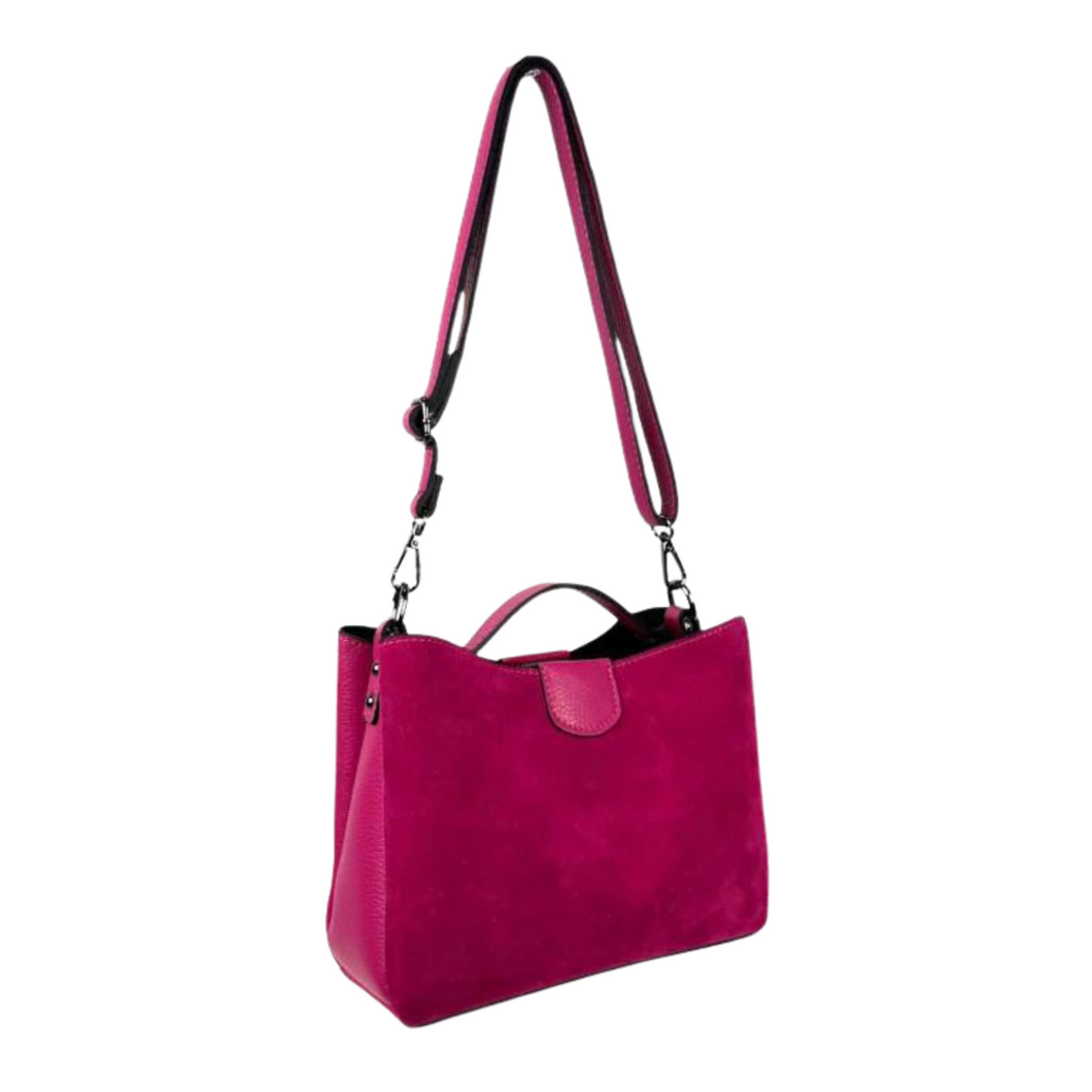 Fuchsia Leather & Suede Handbag