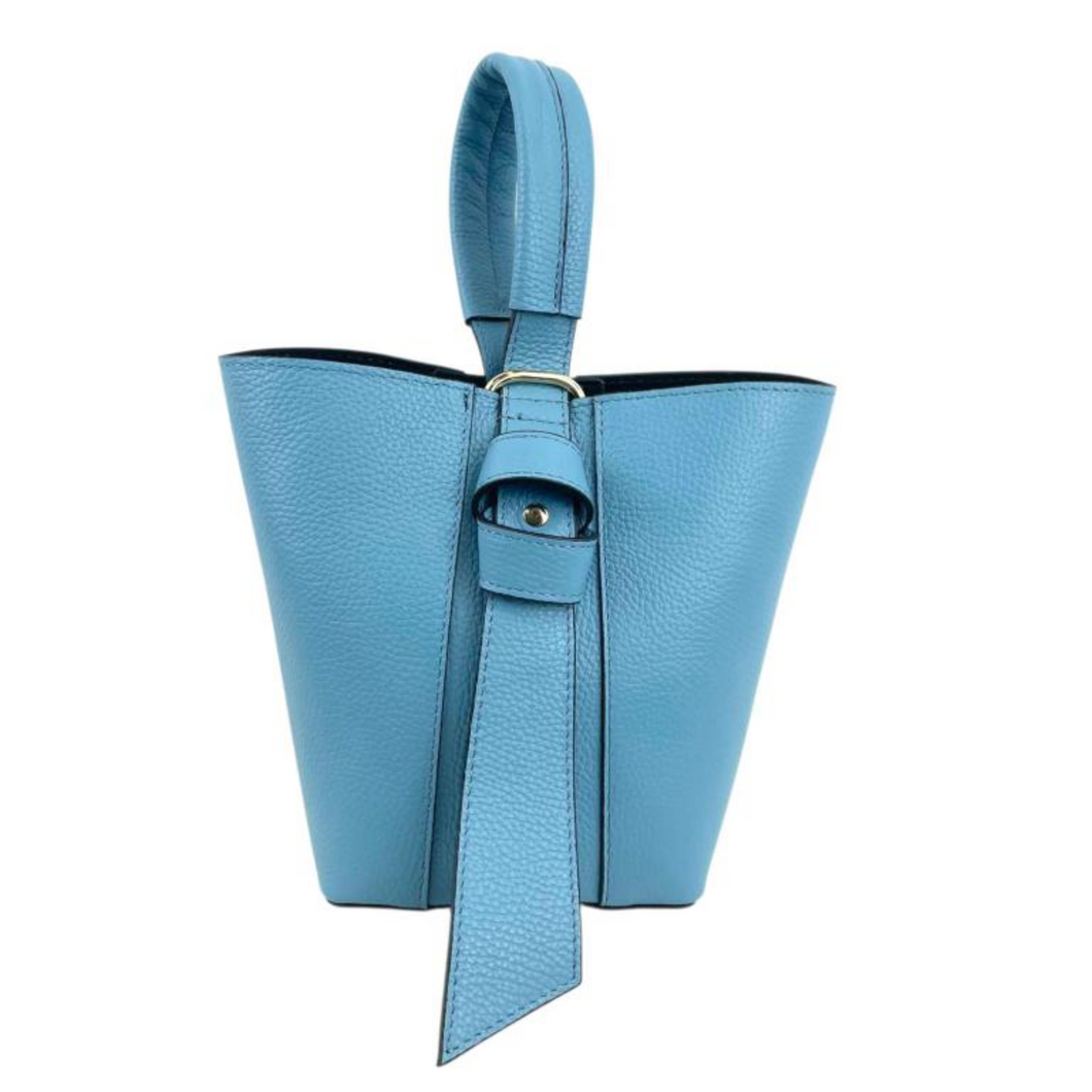 Light Blue Leather Handbag with Shoulder Bag