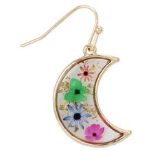 Load image into Gallery viewer, Dried Flower Gold Moon Earrings