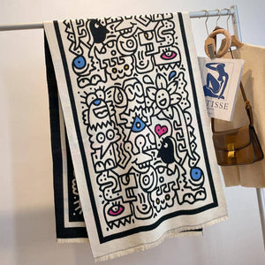 White / Black Graffiti Reversible Wrap – Artisan Shawl