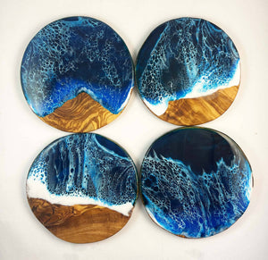 Round Blue Ocean Decorated Coaster