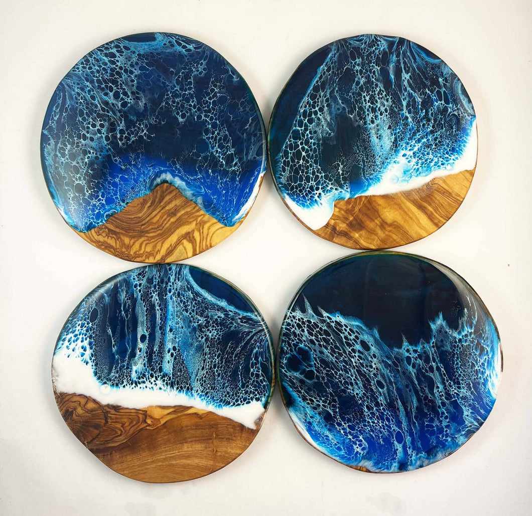 Round Blue Ocean Decorated Coaster