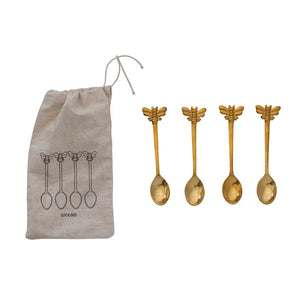 Brass Spoon with Bee - Set of 4