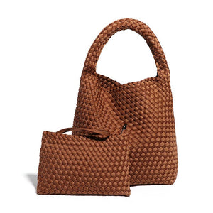 Brown Woven Fabric Shoulder Bag