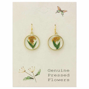 Yellow & Green Dried Flower Round Earrings