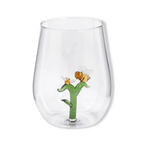 Bee & Flower Wine Glass