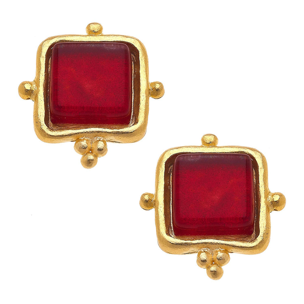 Madeline Red French Glass Studs