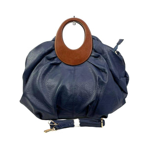 Navy Blue Leatherette Bag with Oval Wooden Handles