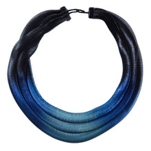 Load image into Gallery viewer, 3 Strand Fern Chain Necklace: Black with Electric Blue Ice and Green Pearl