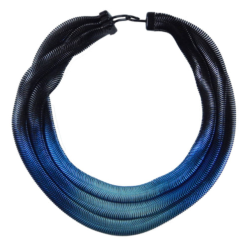 3 Strand Fern Chain Necklace: Black with Electric Blue Ice and Green Pearl