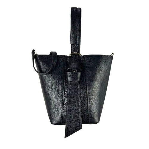 Black Leather Handbag with Shoulder Bag