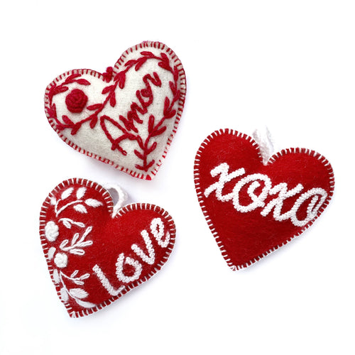 Embroidered Wool Valentine Heart Ornament