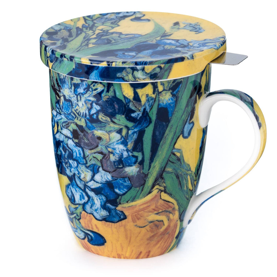 Van Gogh 'Irises' Tea Mug w/ Infuser & Lid