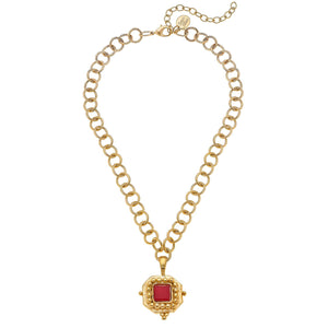 Square Red French Glass Necklace