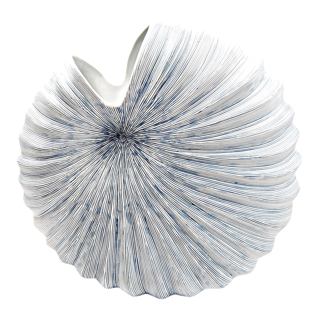 White Shell Vase Blue Stripe