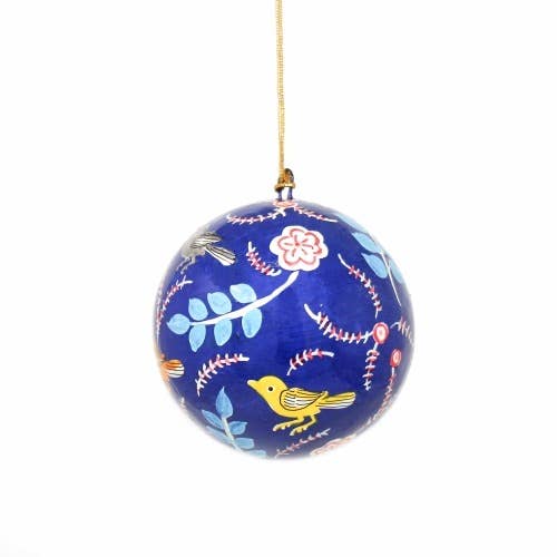 Blue Birds and Flowers Handpainted Ornament