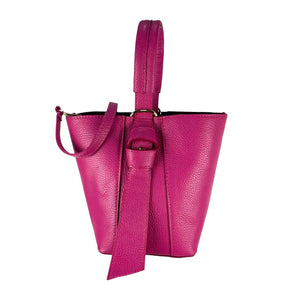 Fuchsia Leather Handbag with Shoulder Bag