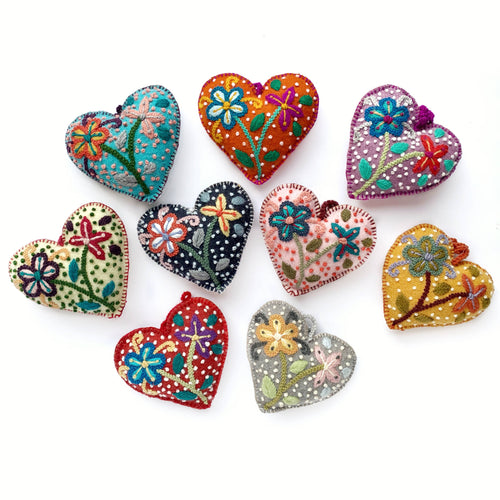 Colorful Embroidered Heart Ornament