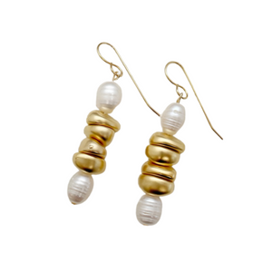 DOMINICAN-Long pearls dangle and gold plated earring
