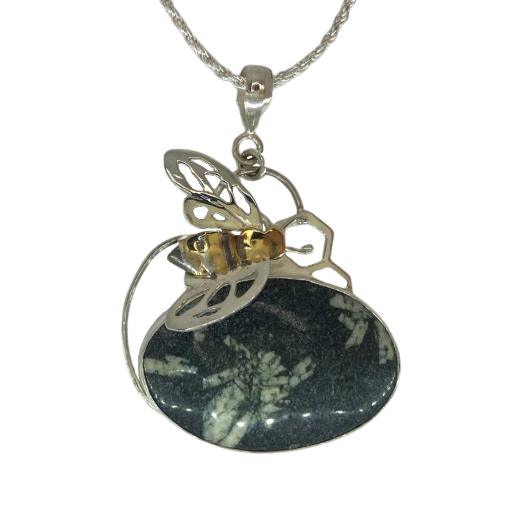 Bee & Writing Stone Necklace