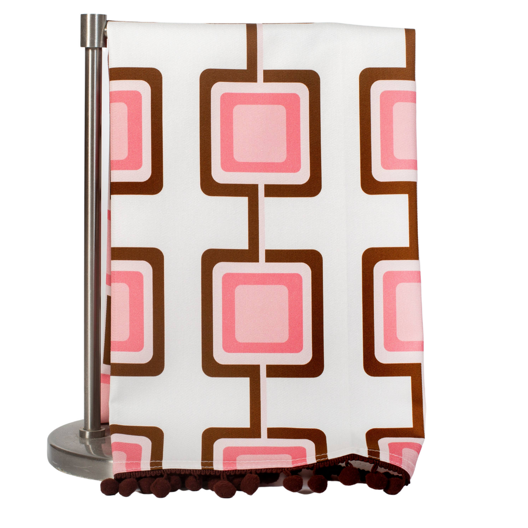 Mid Century Modern Retro Square Pink Tea Towel